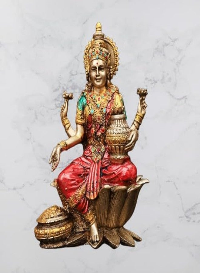 A & S VENTURES Resin MATA Lakshmi Ji Blessing Idol Big Laxmi Murti for Mandir, Diwali, and Prosperity Decoration On Lotus Murti Lakshmi Goddess of Money and Wealth, 10 x 8 Cm, Multicolour - Image 2